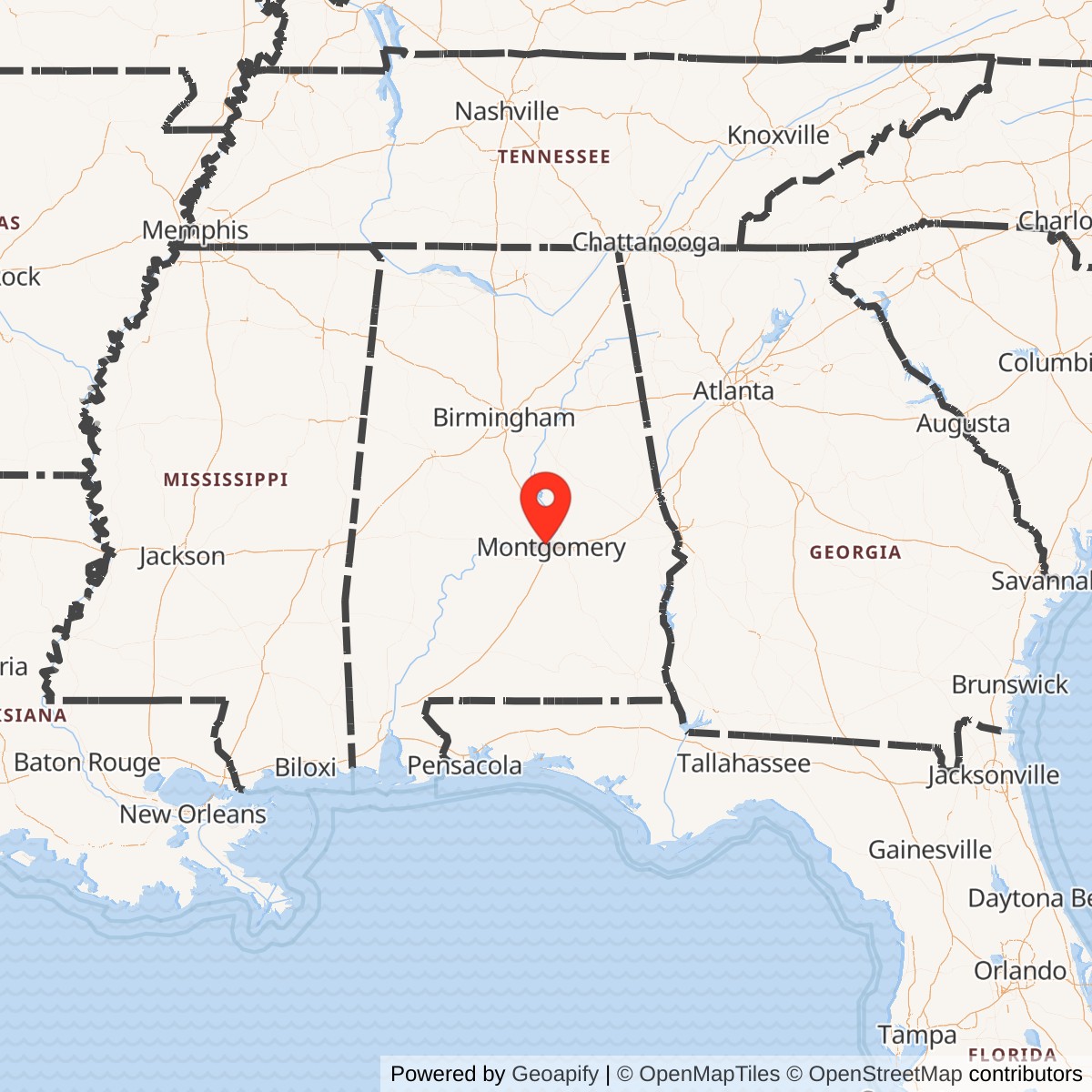 Map showing location of Maxwell Air Force Base, Alabama