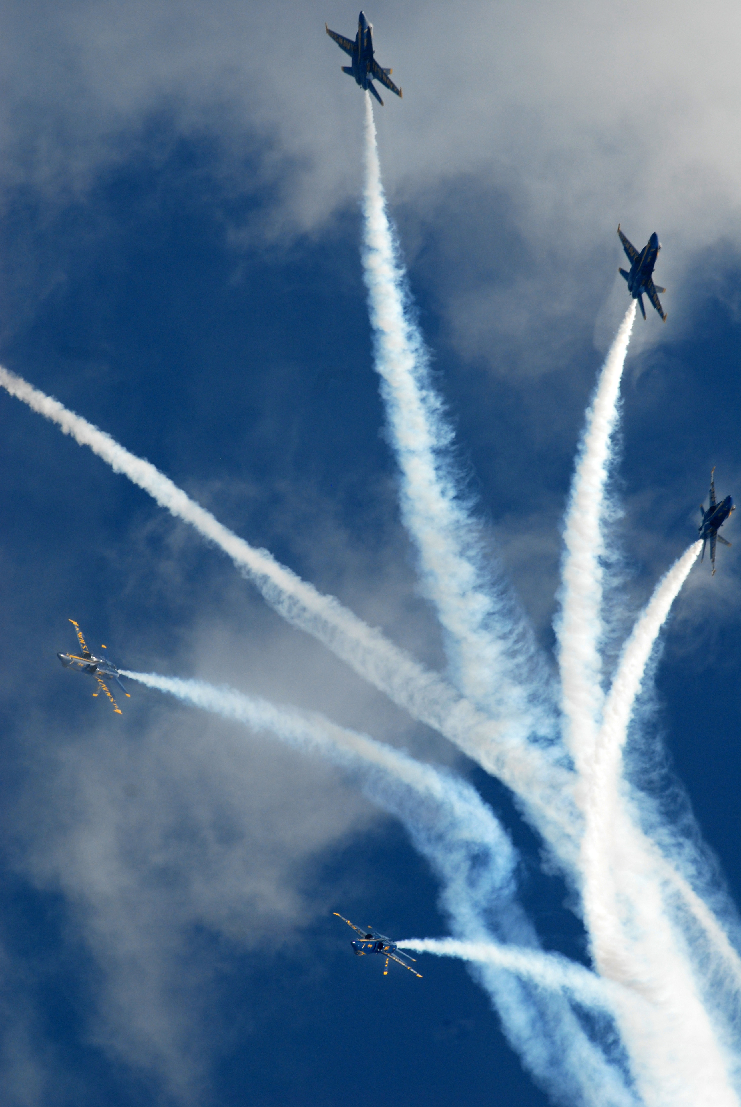 The U.S. Navy Blue Angels perform an aerial maneuver at the 2008 Airpower Arkansas Air Show at Little Rock Air Force Base on Oct. 18, 2008.