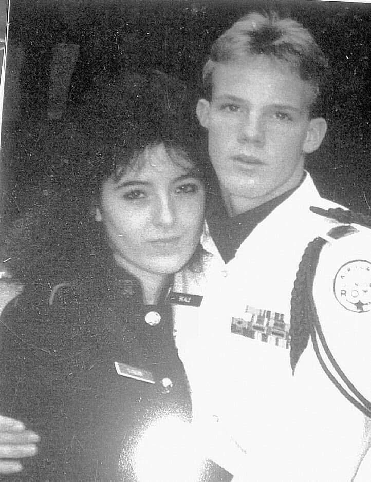 Sgt. 1st Class John Beale, and his wife Crystal, pose for a photo at a Riverdale Senior High School Air Force Junior ROTC event. The Beales were high school sweethearts from Riverdale, Georgia, who met through the JROTC program