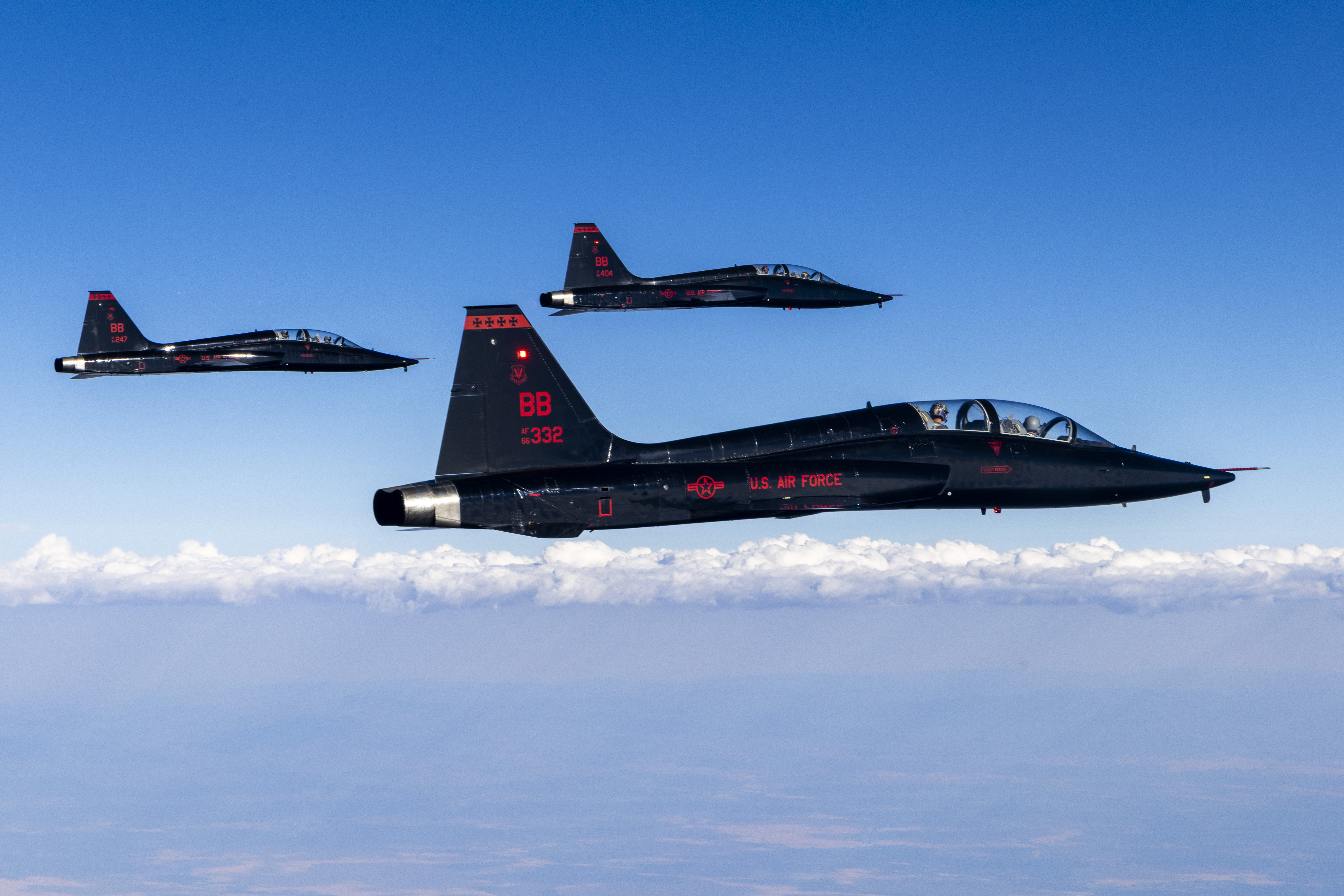 U.S. Air Force 1st Reconnaissance Squadron T-38 Talon's fly in a four-ship formation in California air space, June, 30, 2025