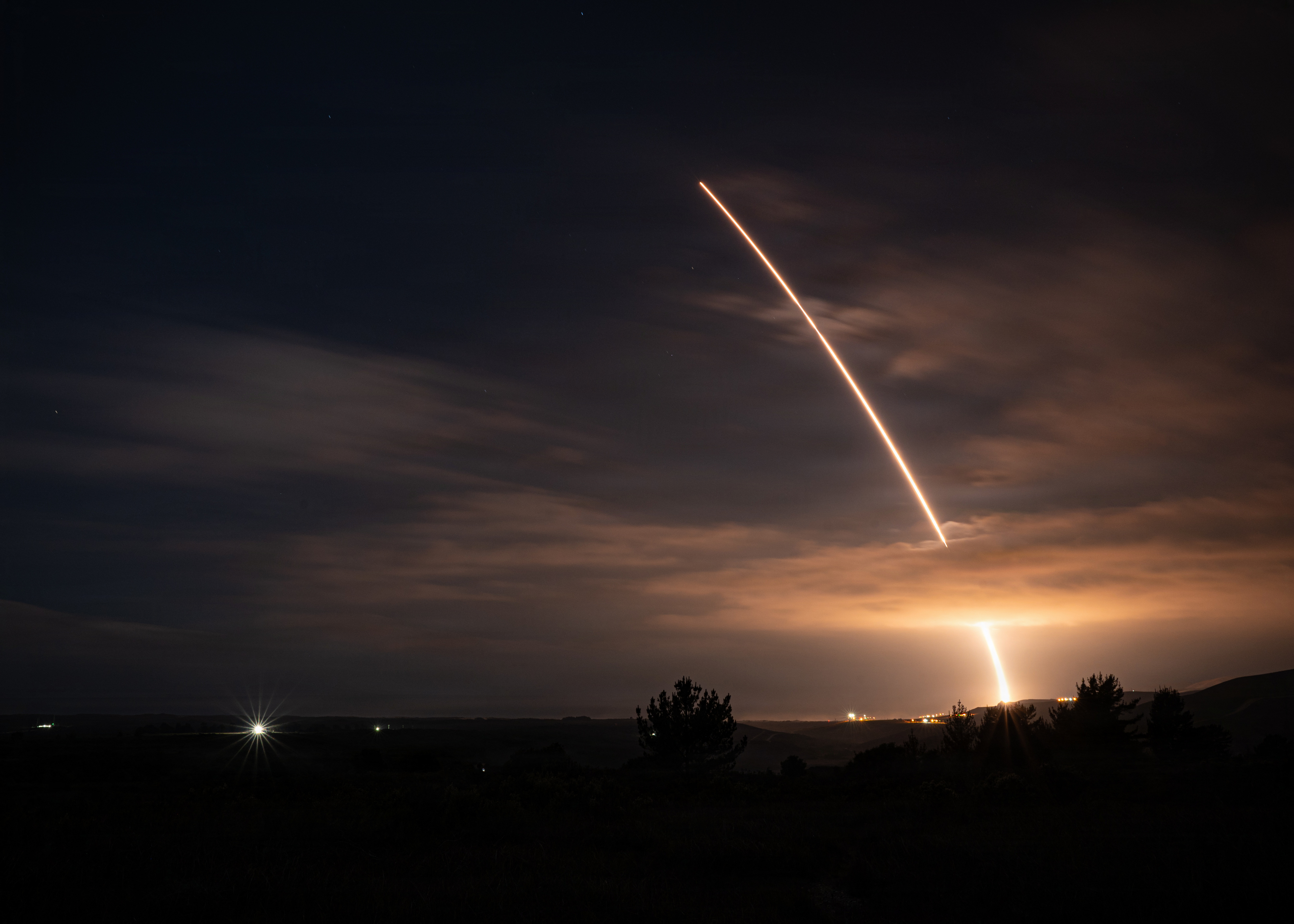 An unarmed Minuteman III Intercontinental Ballistic Missile launches during an operational test at 01:35 a.m Pacific Time Nov. 5, 2025, at Vandenberg Space Force Base, Calif