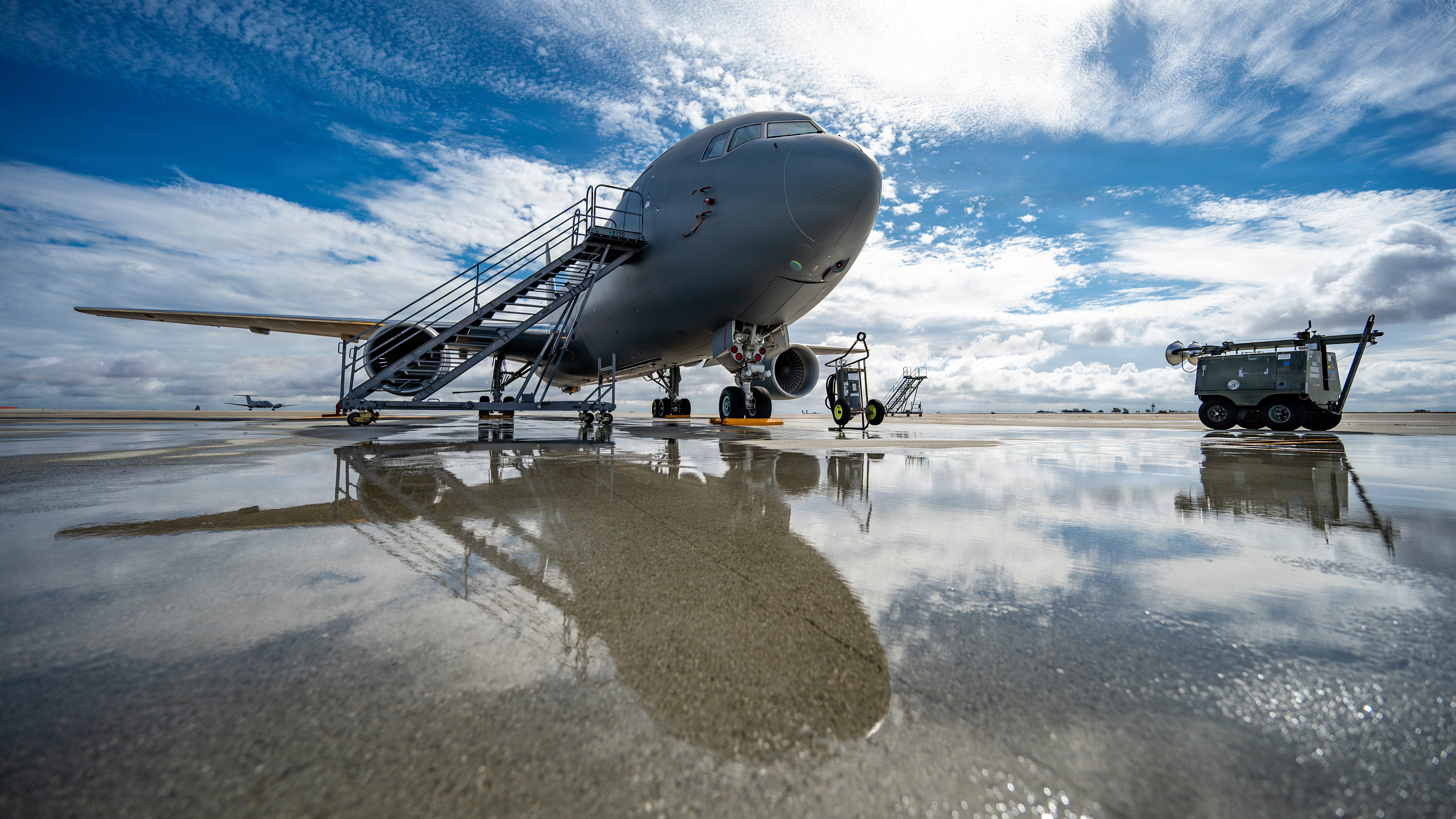 A U.S. Air Force KC-46A Pegasus assigned to the 60th Air Mobility Wing, sits on the flight line at Travis Air Force Base, California, Oct. 2, 2025