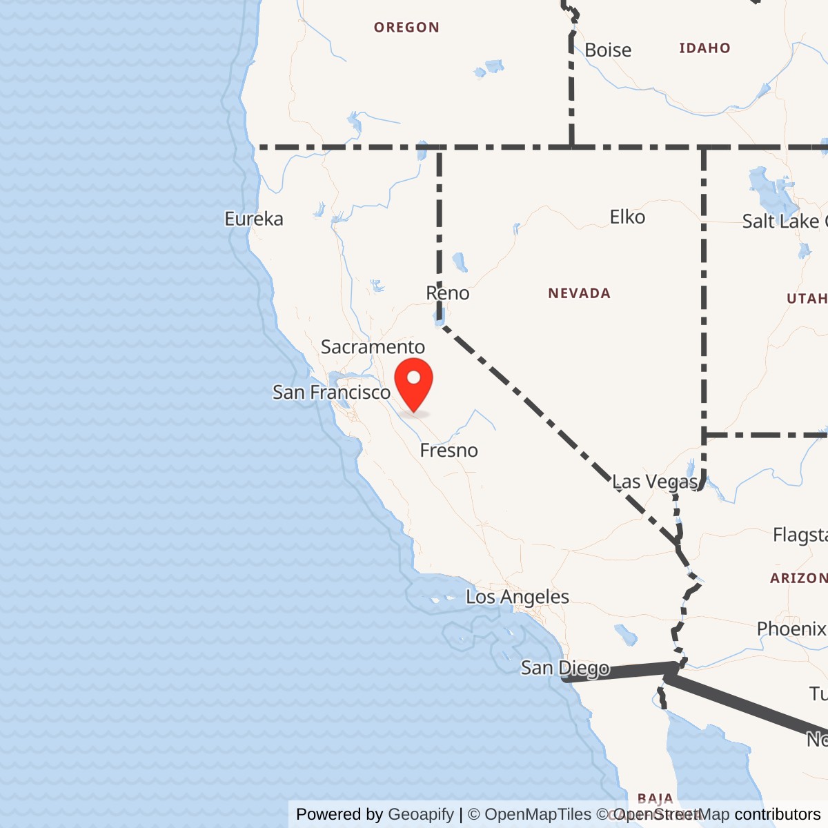 Map showing location of Castle Air Force Base, California