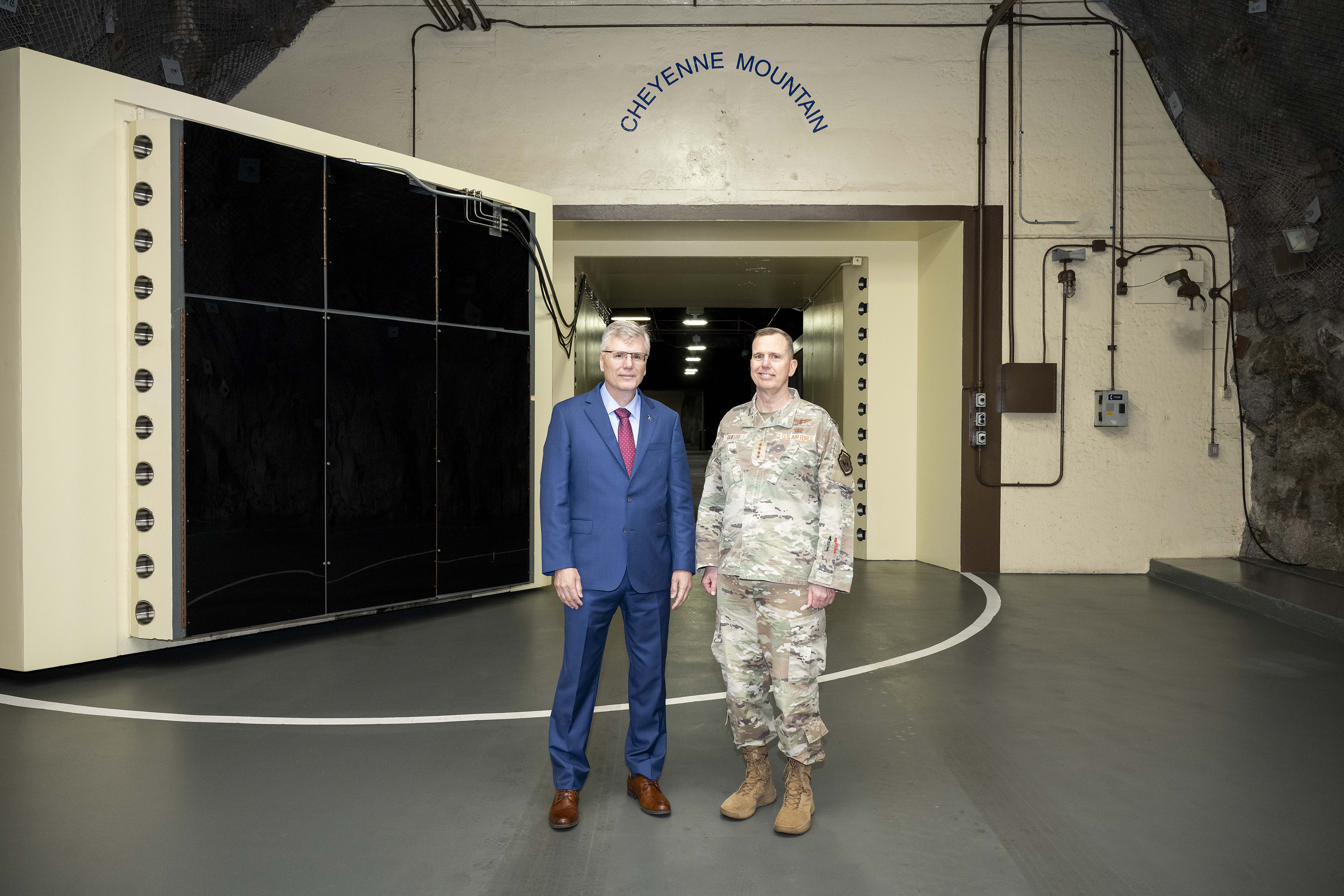 Gen. Gregory Guillot, Commander, North American Aerospace Defense Command and U.S. Northern Command, welcomed Secretary of the Air Force Troy Meink to Cheyenne Mountain Space Force Station, Colorado Springs, Colorado, on May 29, 2025