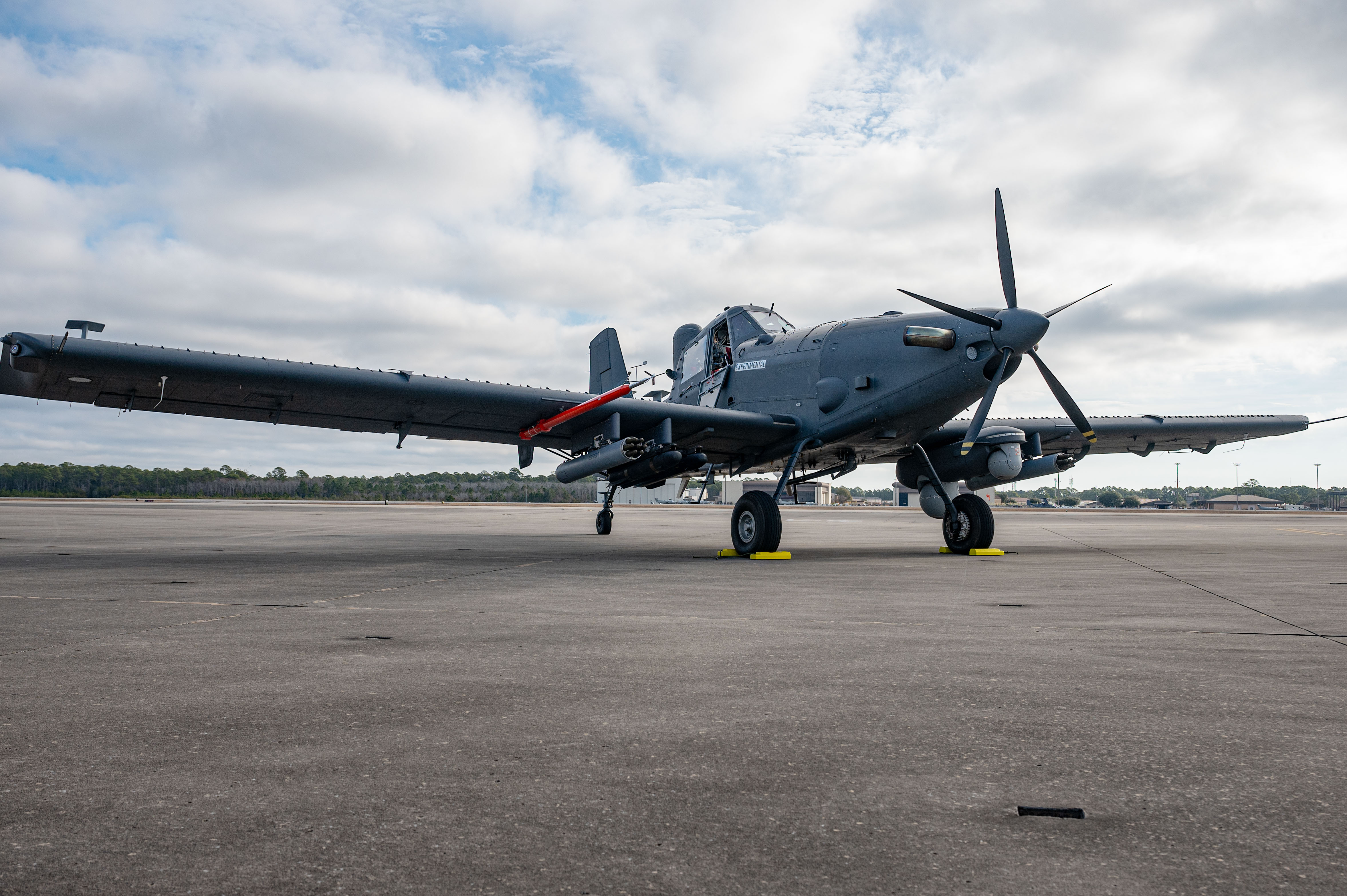 A U.S. Air Force OA-1K Skyraider II is parked on the flightline at Hurlburt Field, Florida, Jan. 28, 2025