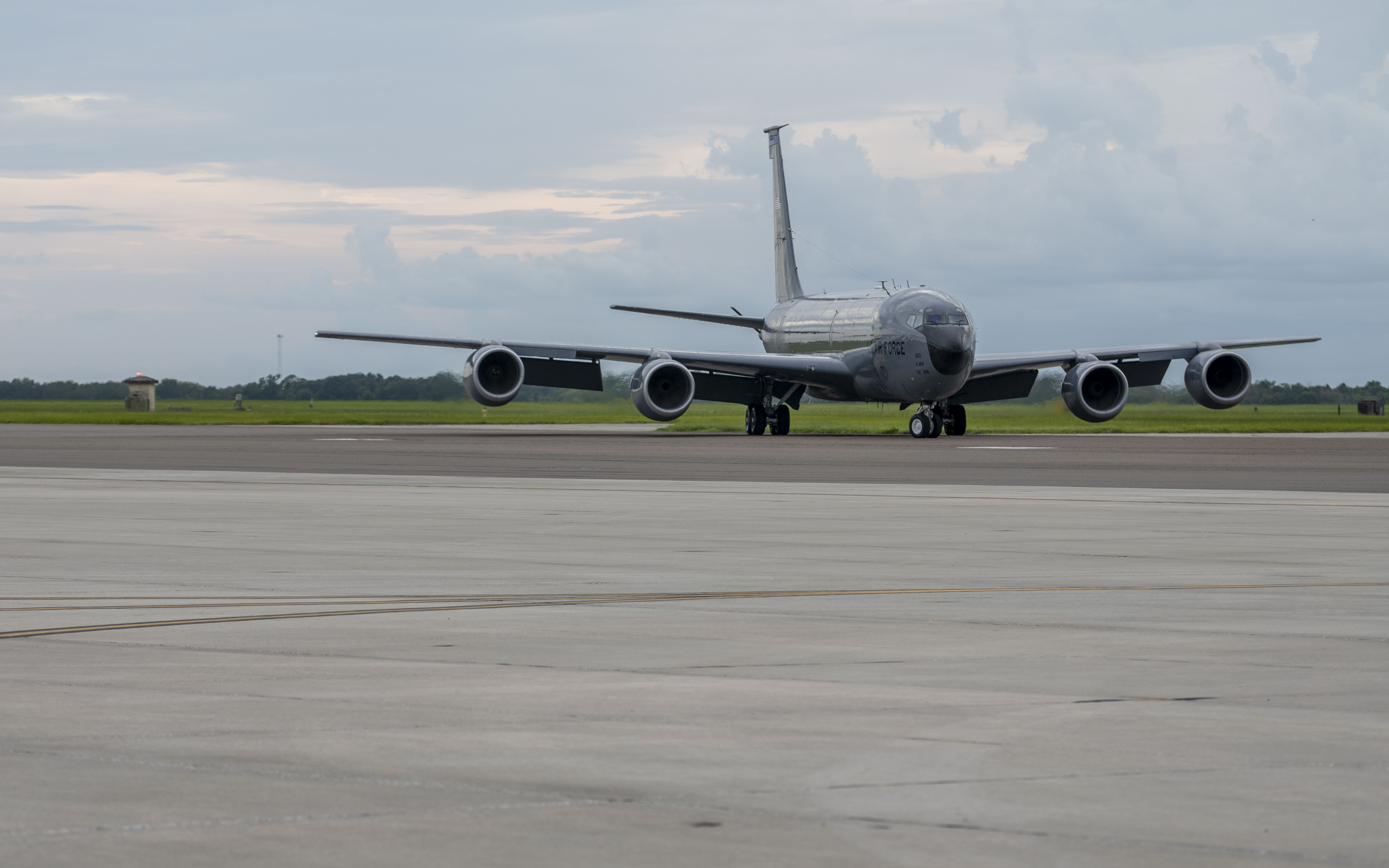 A U.S. Air Force KC-135 Stratotanker assigned to the 6th Air Refueling Wing is shown on the flightline at MacDill Air Force Base, Florida, July 16, 2025
