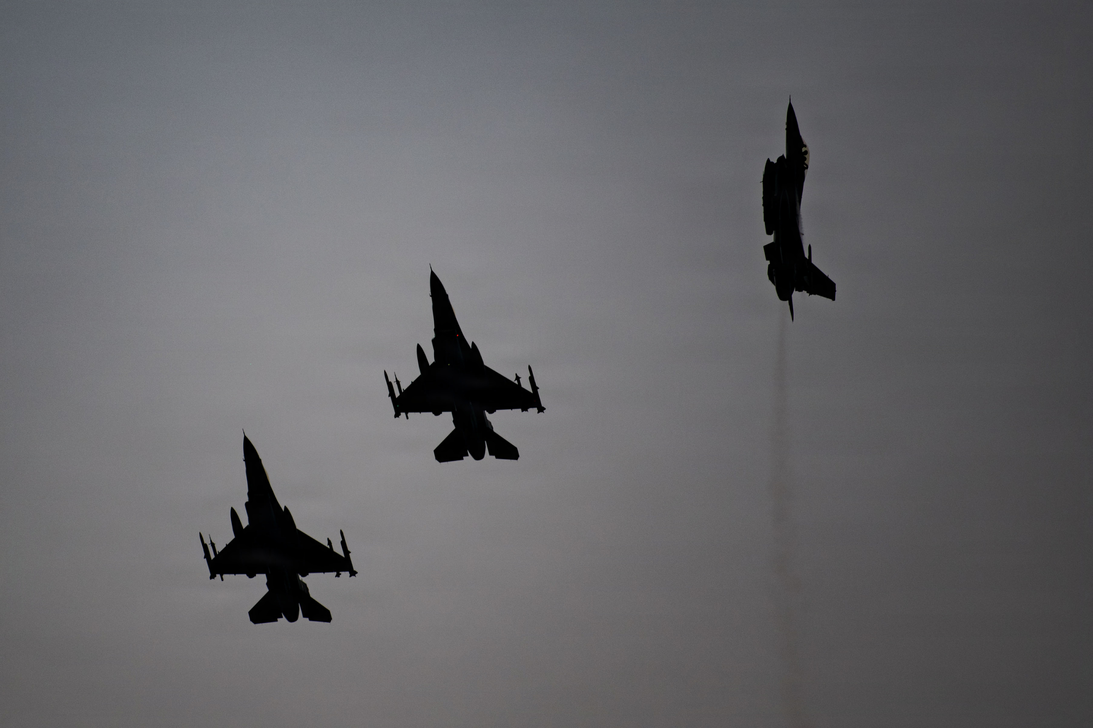 U.S. Air Force F-16 Fighting Falcon aircraft assigned to the 122nd Fighter Wing fly in formation during Checkered Flag 26-1 over Tyndall Air Force Base, Florida, Oct. 30, 2025