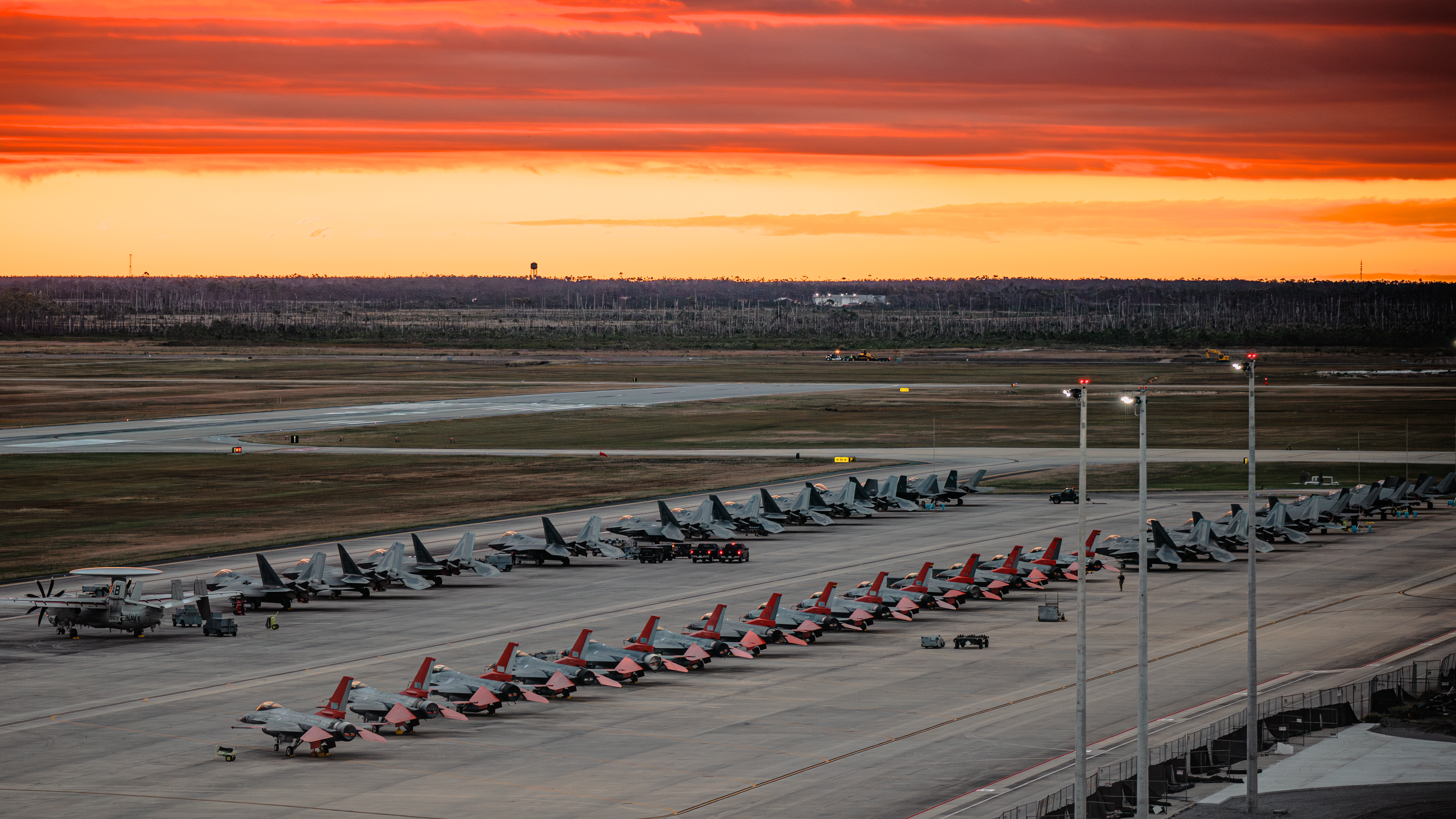 U.S. aircraft sit on the flightline during Checkered Flag 26-1 at Tyndall Air Force Base, Florida, Oct. 30, 2025