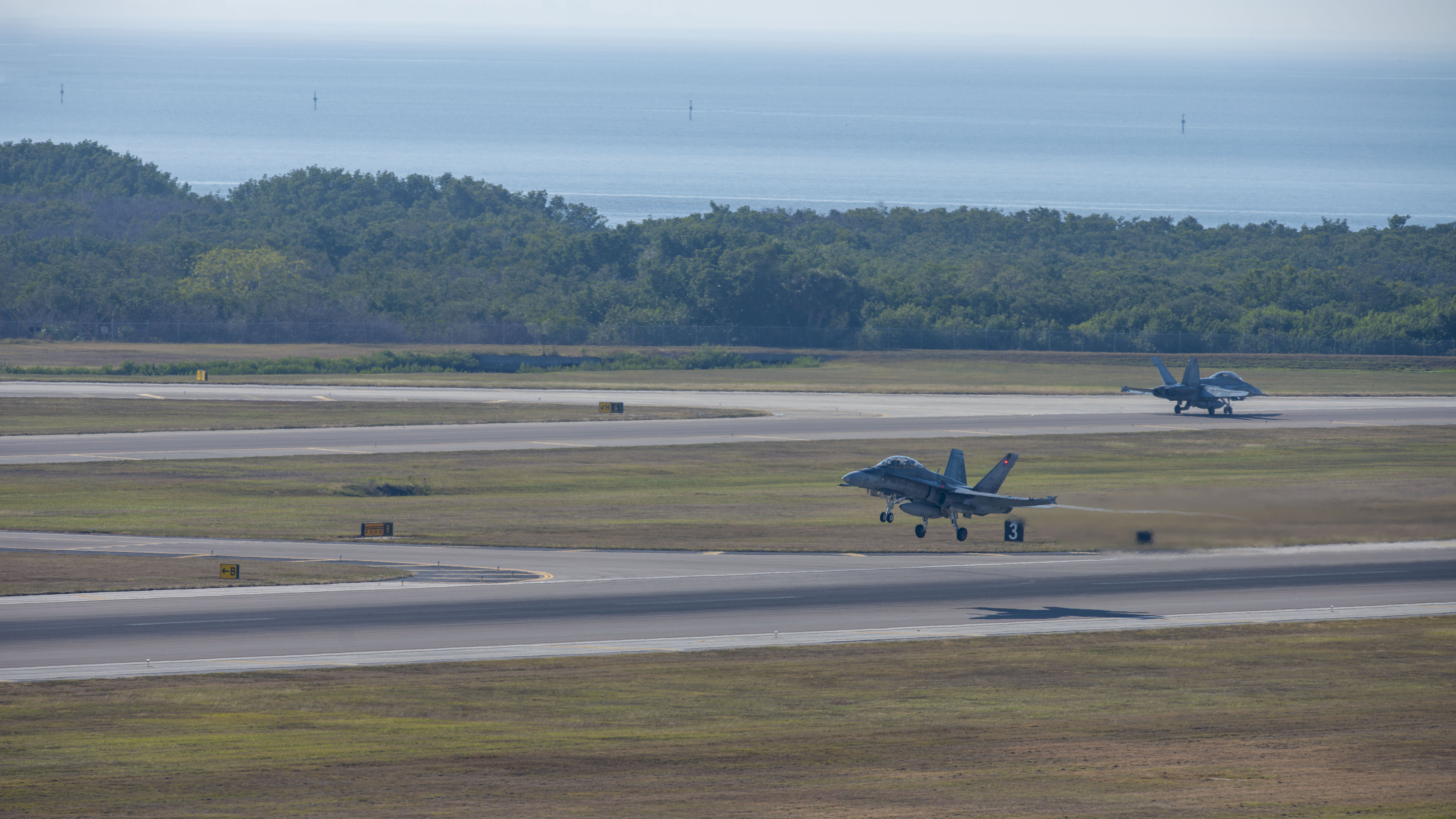 A Royal Canadian Air Force CF-18A Hornet assigned to the 410th Tactical Fighter [Operational Training] Squadron departs MacDill Air Force Base, Florida, during Exercise Nighthawk Rage 2025, Nov. 19, 2025