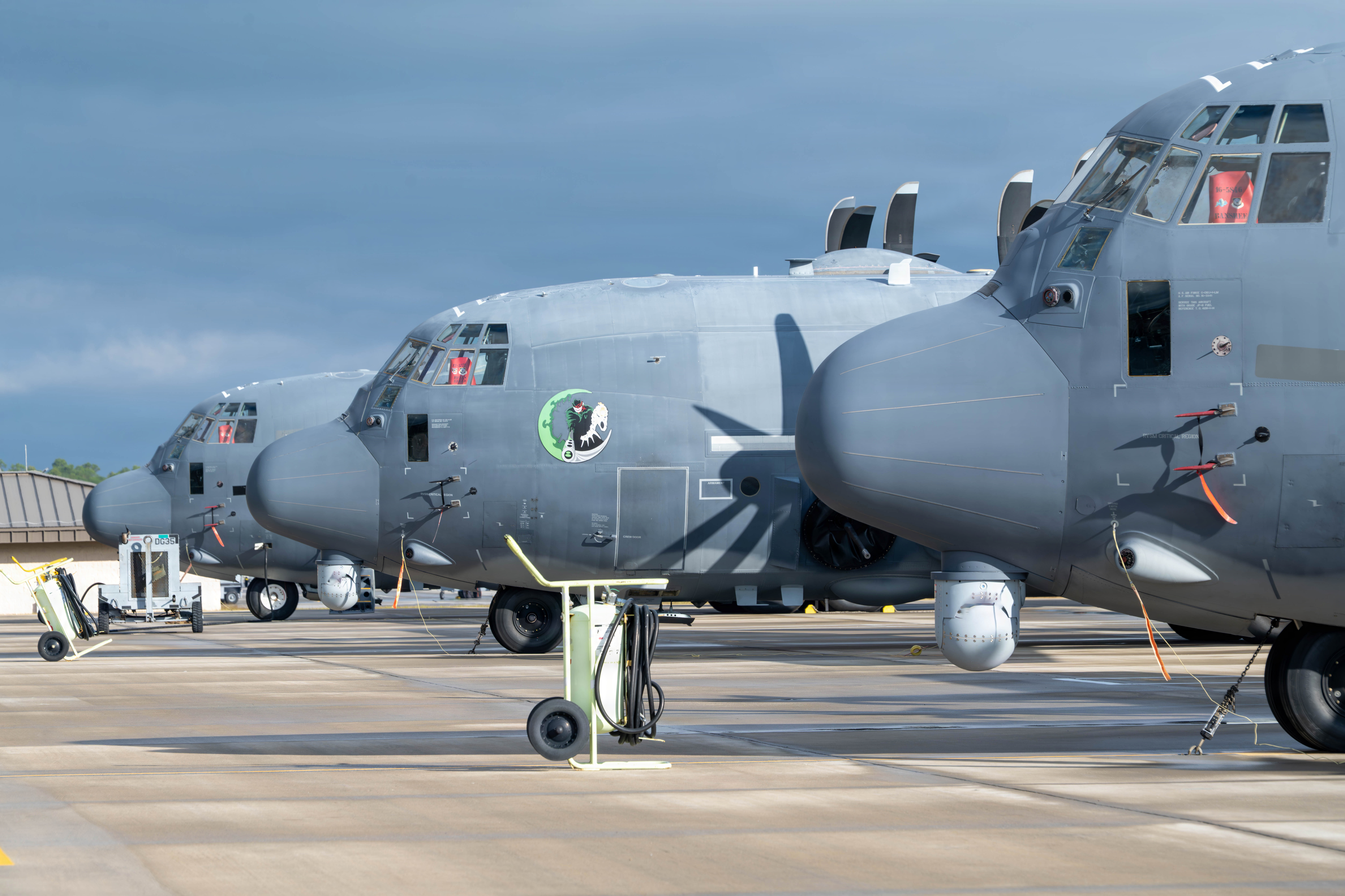 AC-130J Ghostriders assigned to the 1st Special Operations Wing are parked at Hurlburt Field, Florida, Dec. 8, 2025