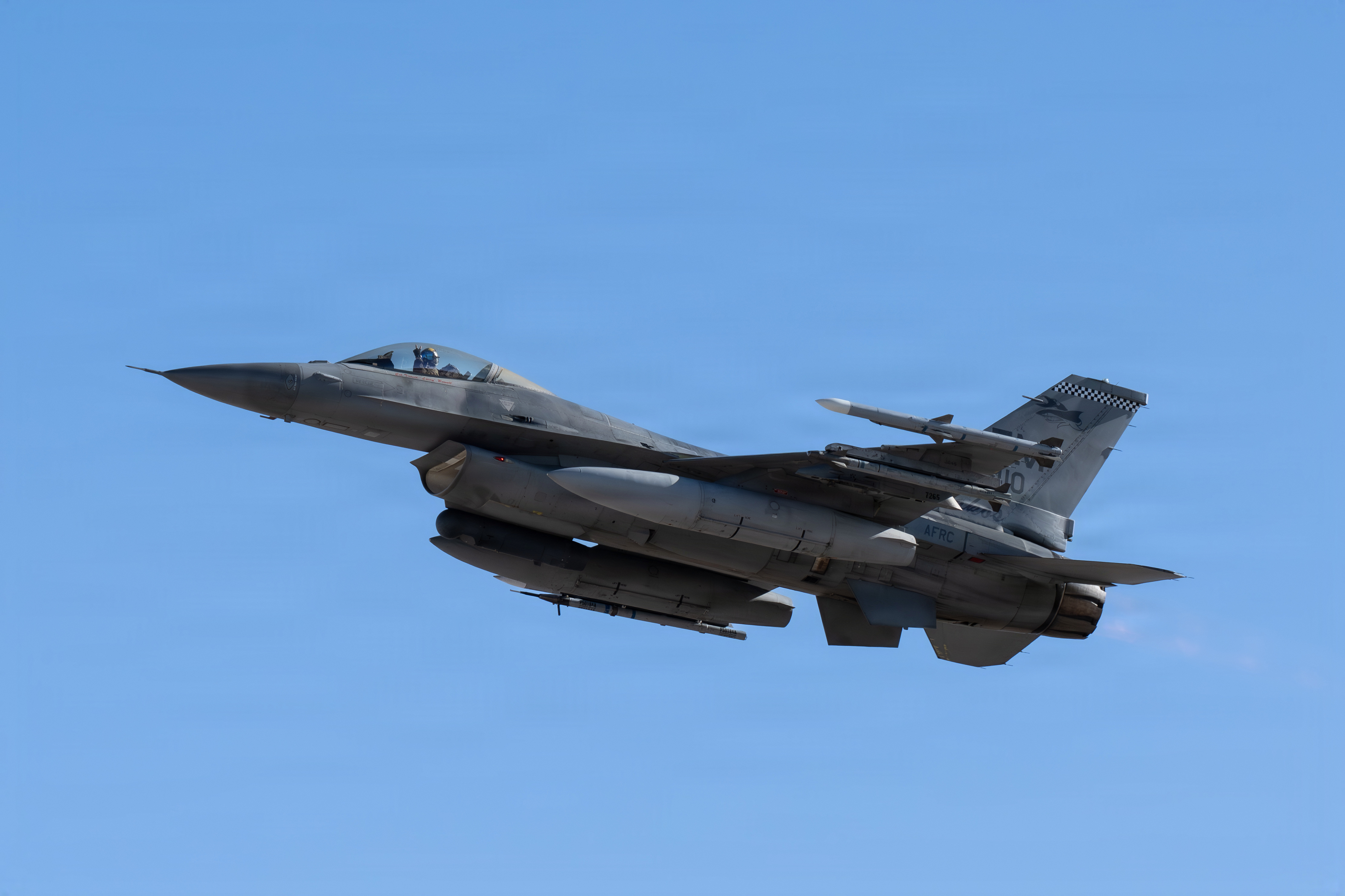 A U.S. Air Force F-16 Fighting Falcon, assigned to the 482nd Wing, Homestead Air Reserve Base, Florida, takes off for a mission during Red Flag-Nellis 26-1 at Nellis AFB, Nevada, Feb. 4, 2026