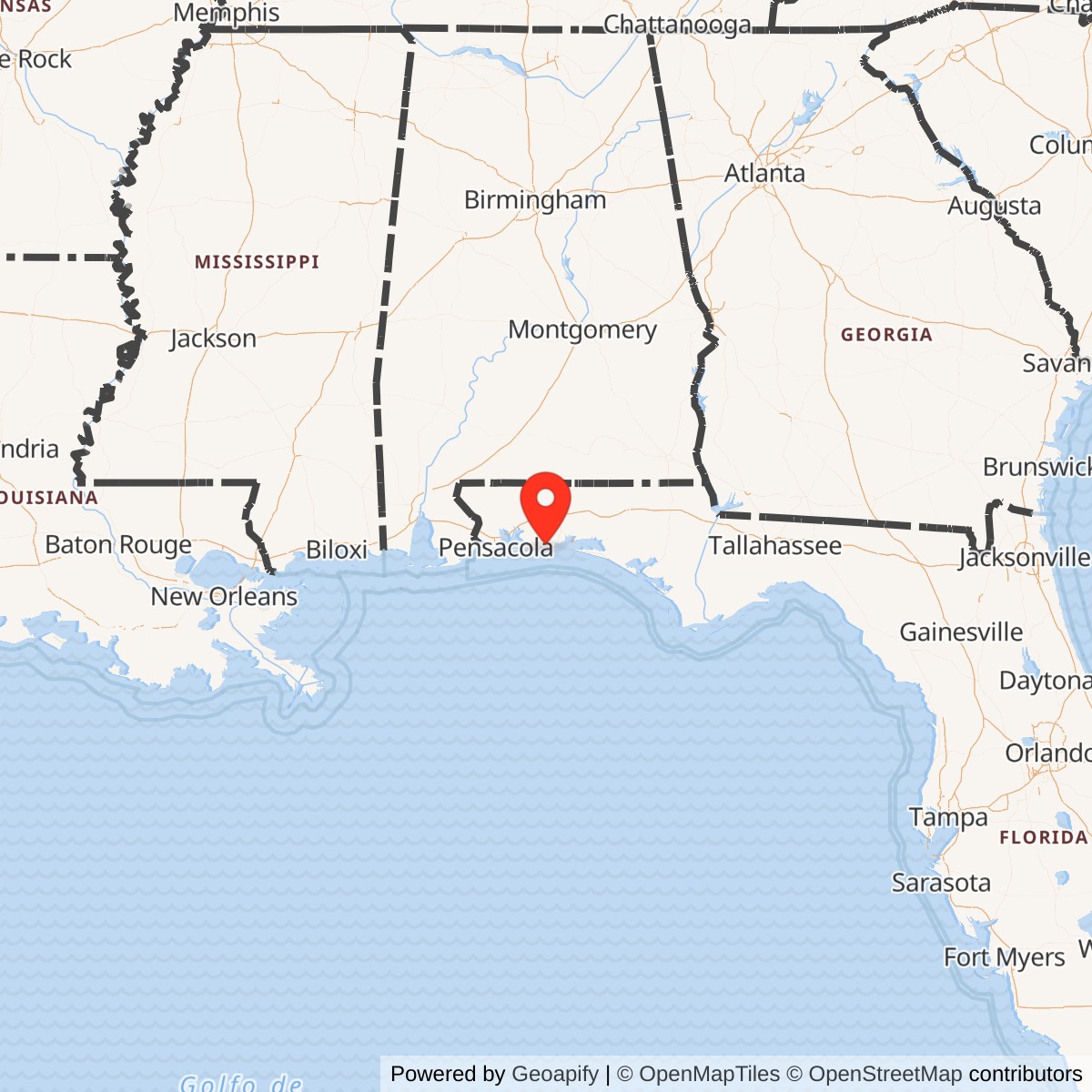 Map showing location of Eglin Air Force Auxilliary Field 9 Hurlburt Field, Florida