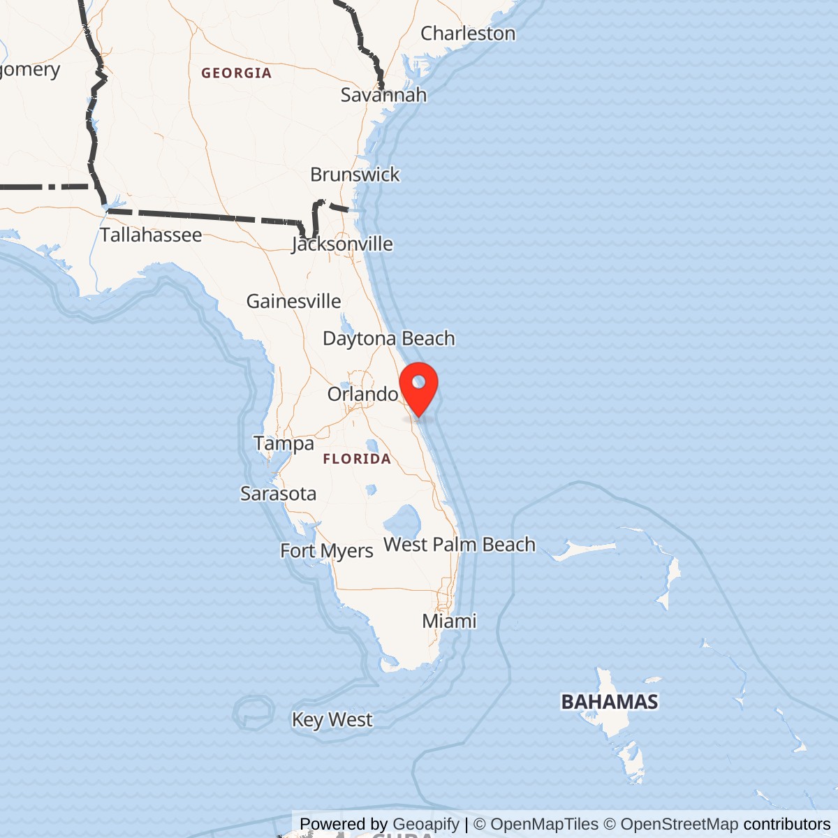 Map showing location of Patrick Air Force Base, Florida