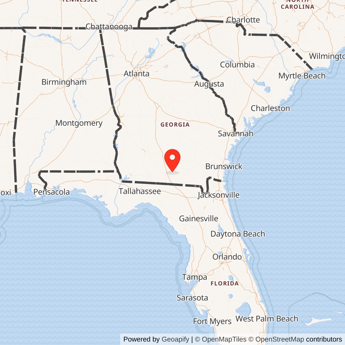 Map showing location of Moody Air Force Base
