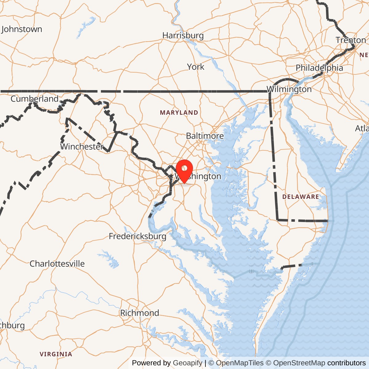 Map showing location of Andrews Air Force Base, Maryland