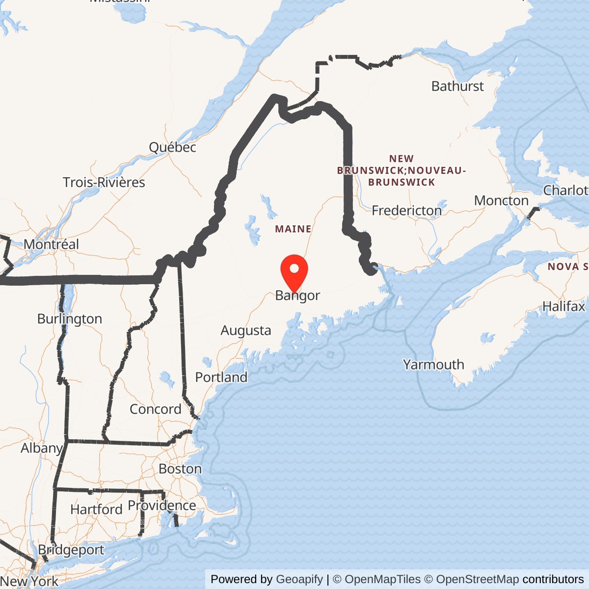 Map showing location of Dow Air Force Base, Maine