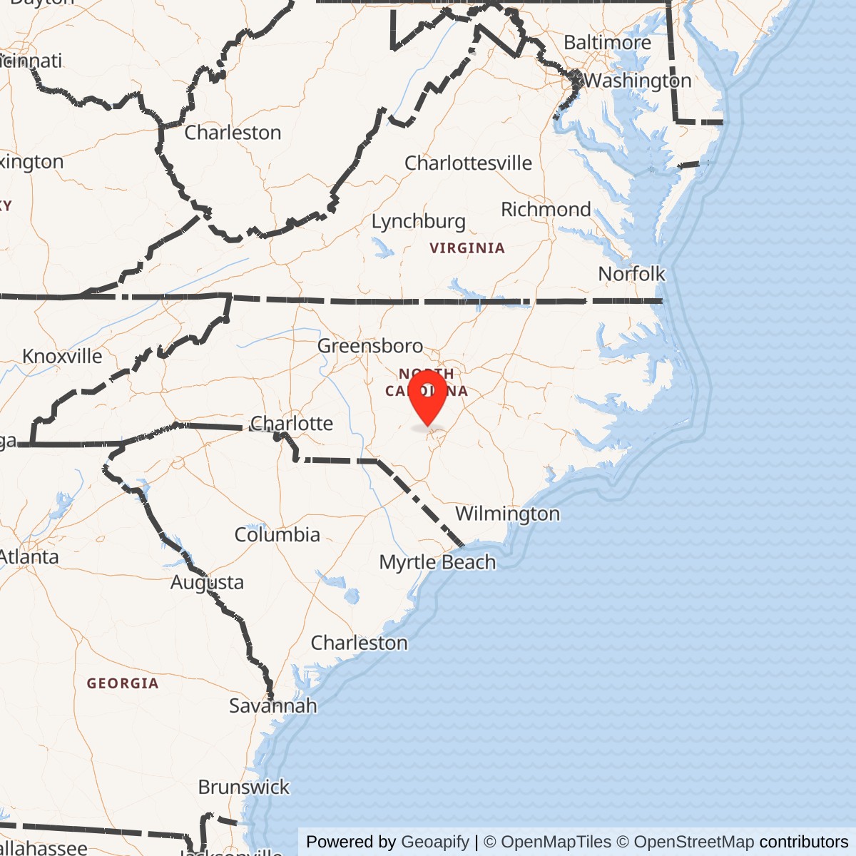 Map showing location of Pope Army Airfield, North Carolina