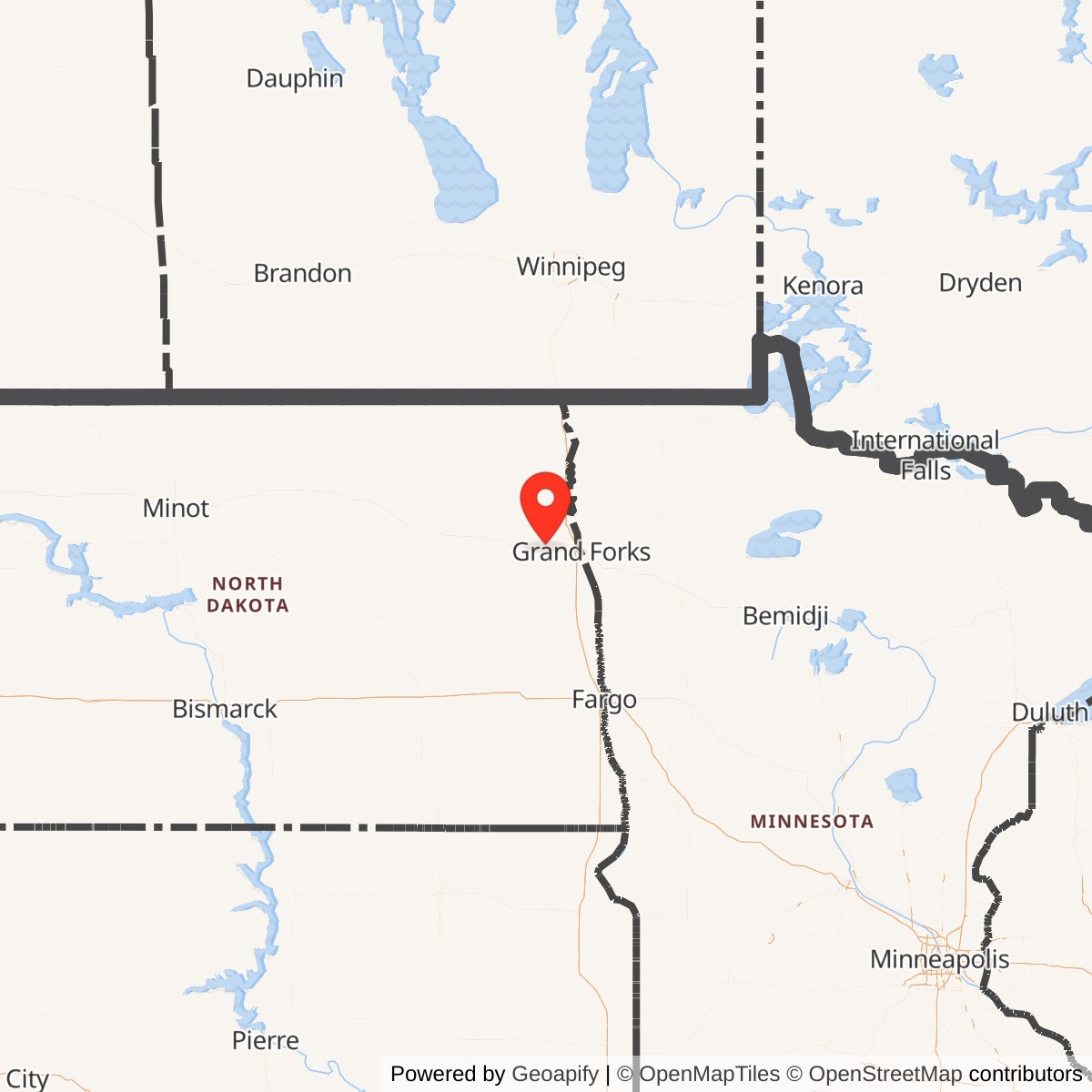 Map showing location of Grand Forks Air Force Base, North Dakota