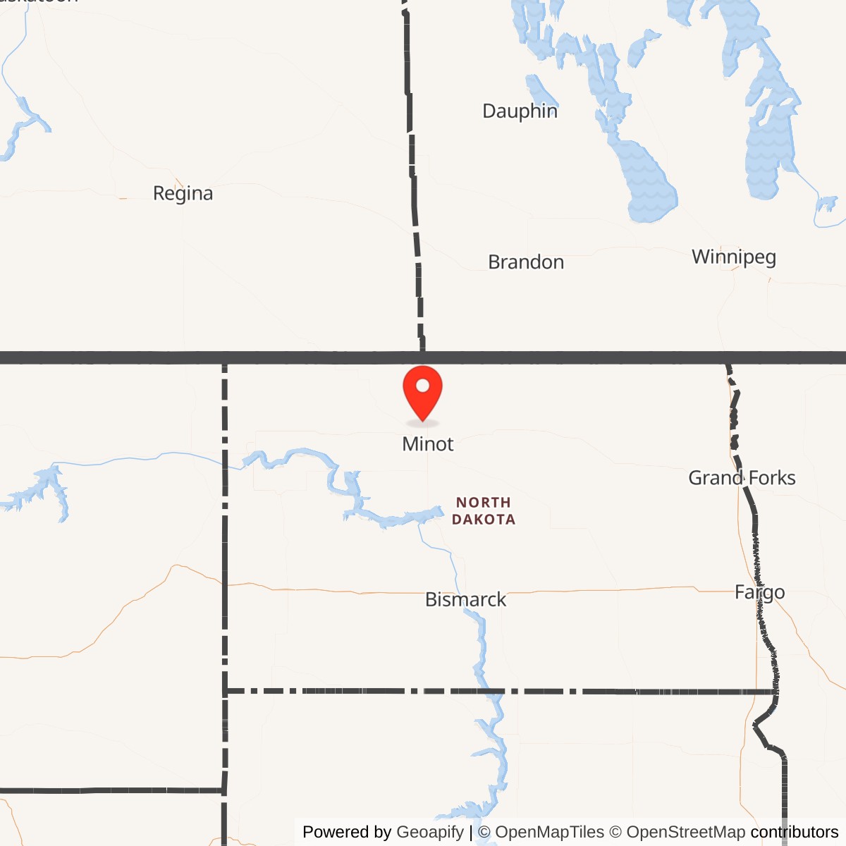 Map showing location of Minot Air Force Base, North Dakota