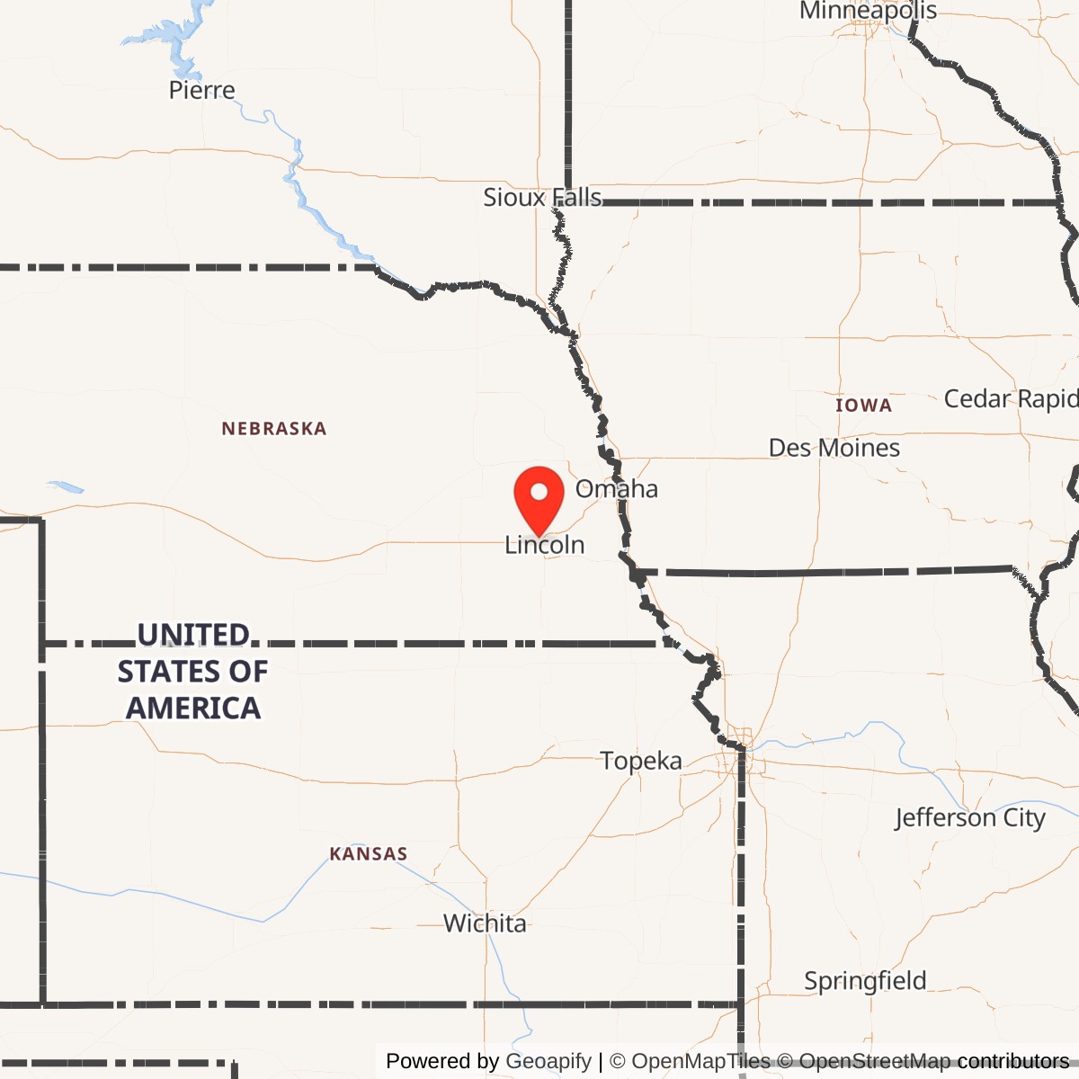 Map showing location of Lincoln Air Force Base, Nebraska