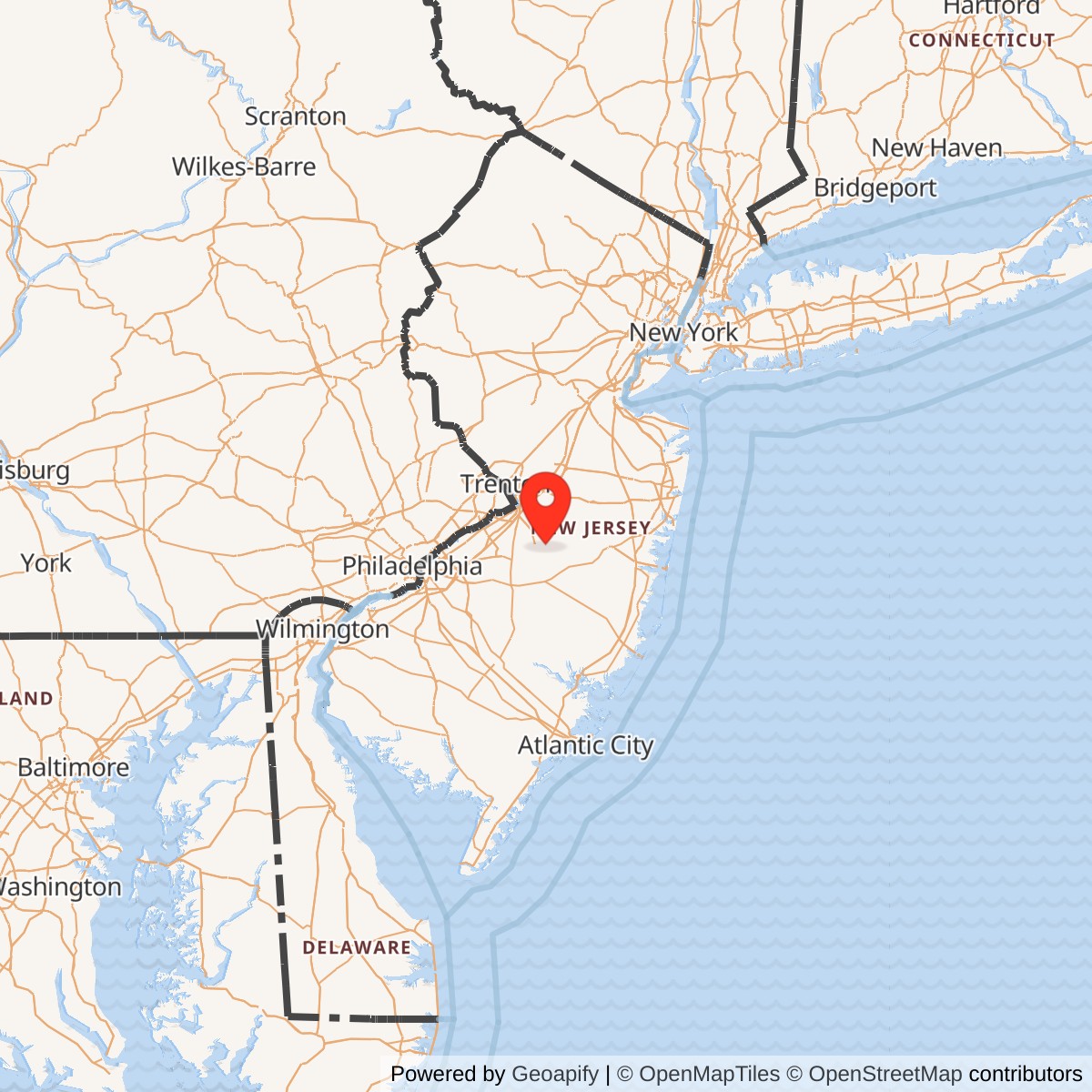 Map showing location of McGuire Air Force Base, New Jersey