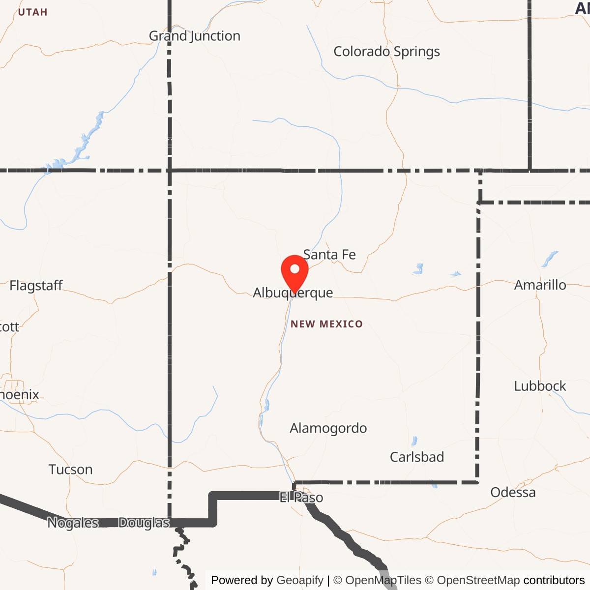 Map showing location of Kirtland Air Force Base, New Mexico