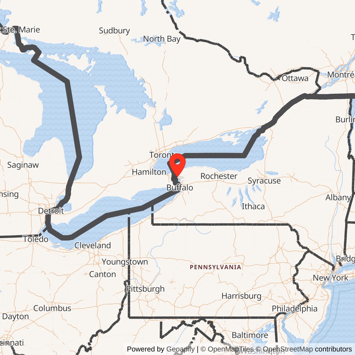 Map showing location of Former BOMARC Missile Base Niagara Falls AFB