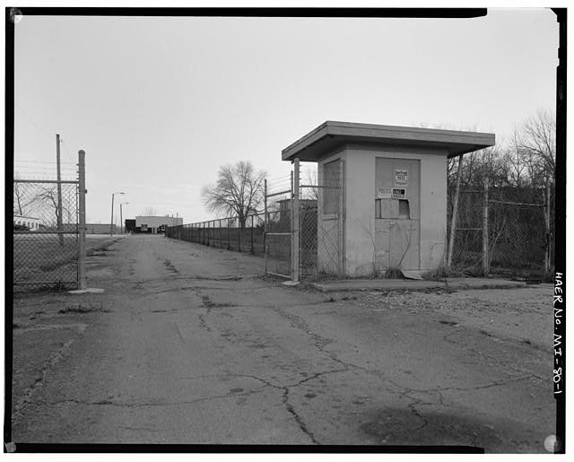 VIEW SOUTH, guard shack, main entrance, theater