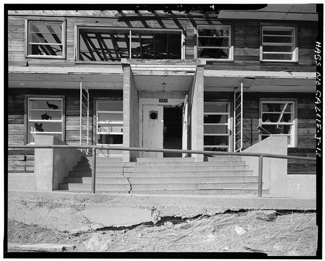 Mill Valley Early Warning Radar Station FRONT DOOR ELEVATION OF THE BACHELOR AIRMEN QUARTERS, BUILDING 204, LOOKING WEST-NORTHWEST.
